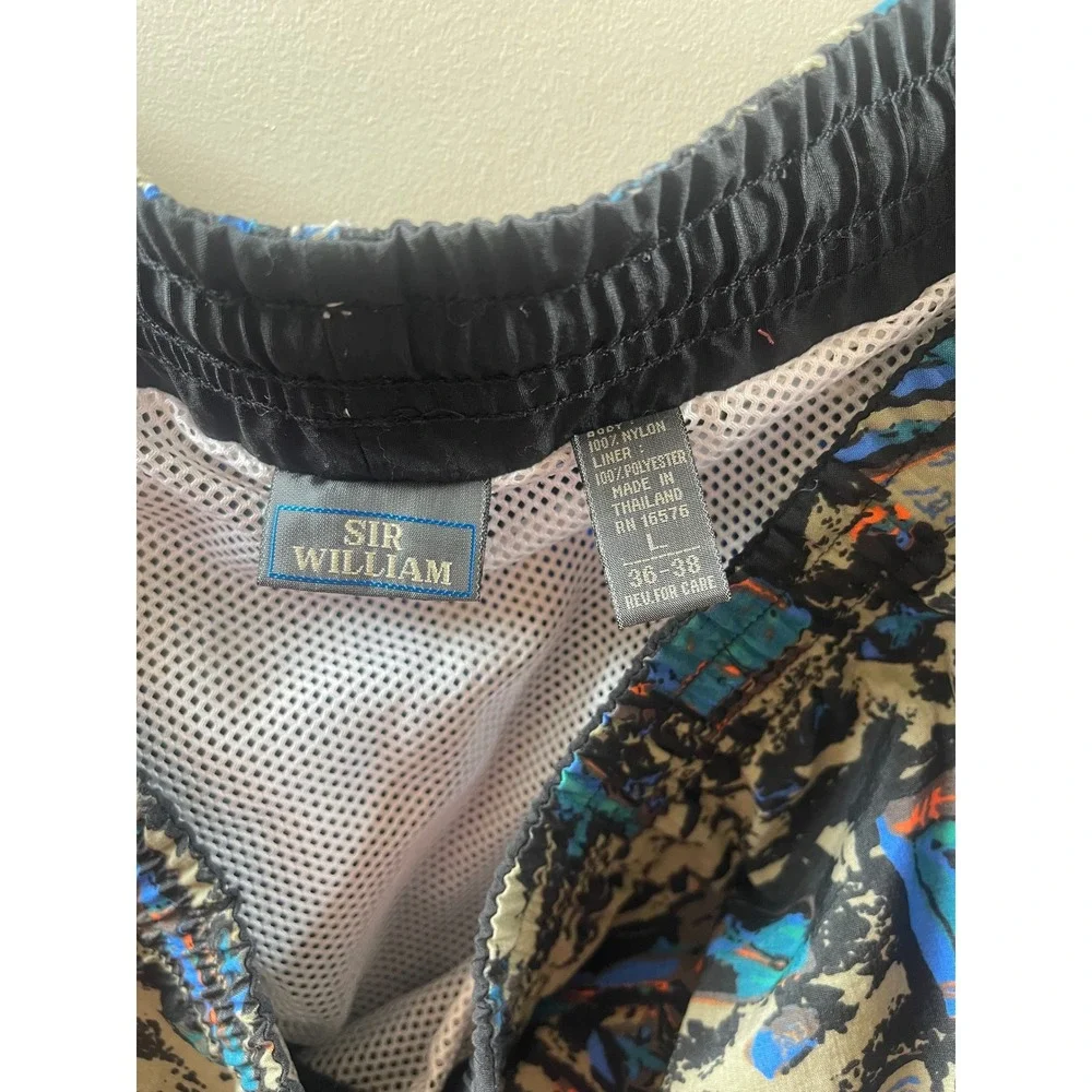 Sir William Mens Large Blue Abstract Vintage 90s Retro Swim Trunks